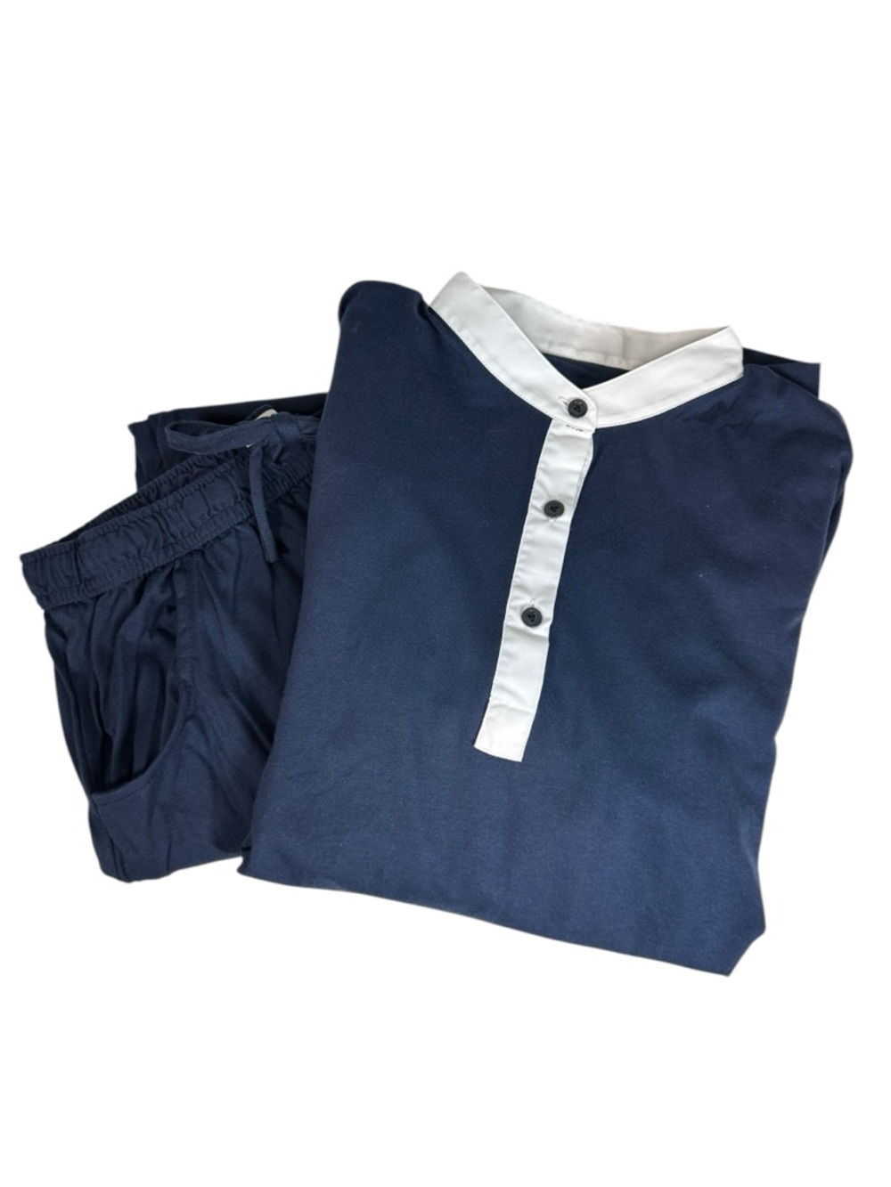 VAN LAACK Women's Medium Navy Blue With White Trim Pajama Set Shirt and Pants